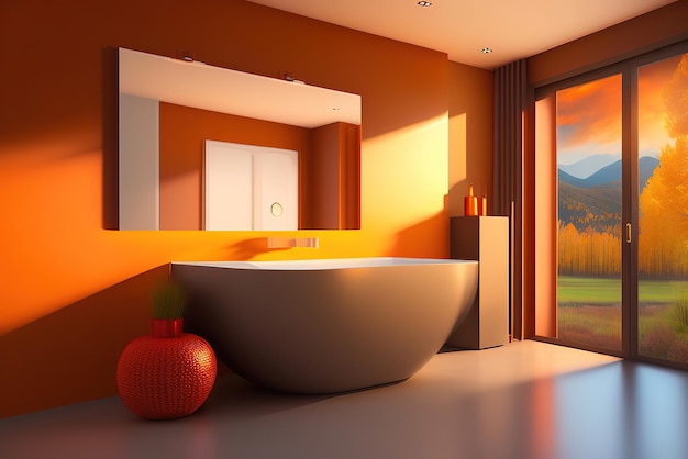 Beautiful bathroom interior in warm colors