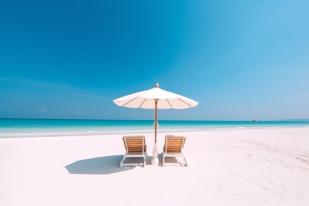 Beautiful beach banner White sand chairs and umbrella travel tourism wide panorama background