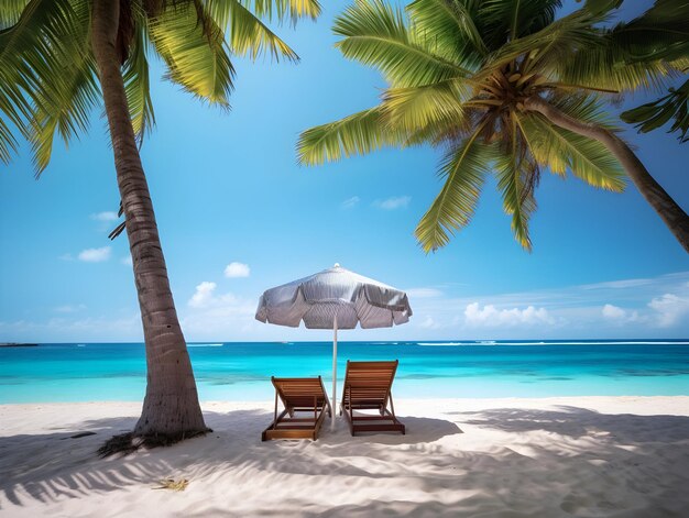 Photo beautiful beach chairs on the sandy beach near the sea summer holiday and vacation concept