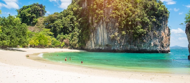 Beautiful beach on Hong island Krabi Thailand landmark destination Southeast Asia Travel vacation tropical and holiday concept