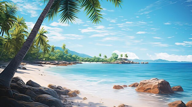 Beautiful beach at Seychelles nature and travel background sand palm tree Generative Ai