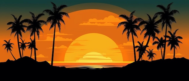 Beautiful beach sunset with the silhouettes of palm trees Generative AI