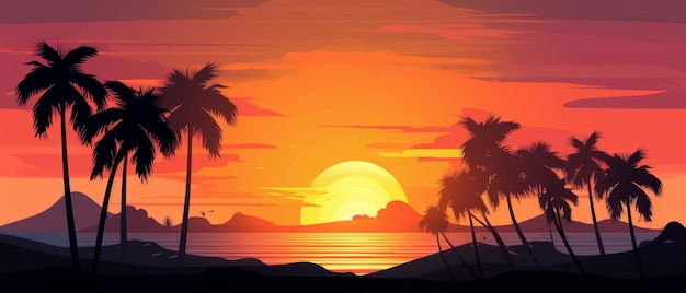 Beautiful beach sunset with the silhouettes of palm trees Generative AI