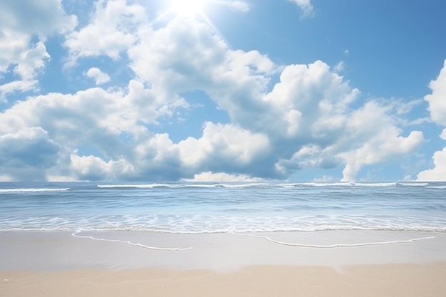 Beautiful beach and tropical sea on blue sky background with copy space