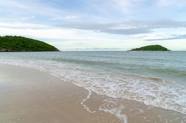 Beautiful beach view seascape at Chonburi province Eastern of Thailand on blue sky background Sea island of Thailand landscape