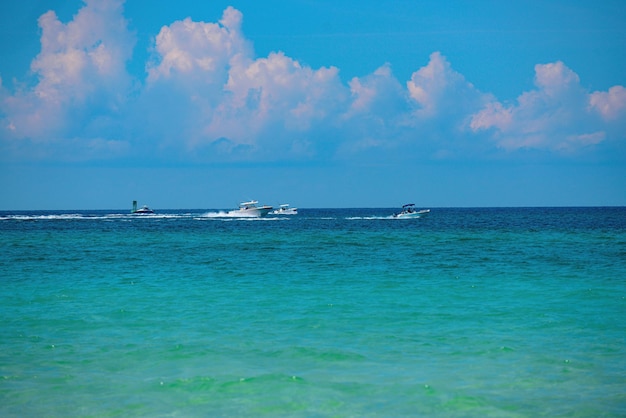 Beautiful beach with blue sea water sea panorama beautiful sea wave and blue sky