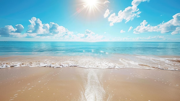 Photo beautiful beach with clear sky calm sea and bright sun ideal for tourism ads