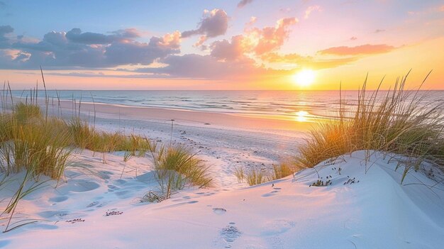 Beautiful beach with dunes at sunset in Germany