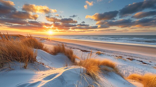 Beautiful beach with dunes at sunset in Germany