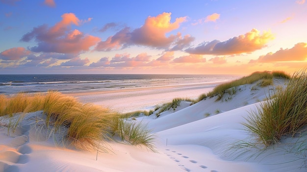 Beautiful beach with dunes at sunset in Germany