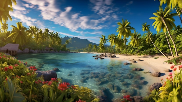 Beautiful beach with natural landscape coconut tree and clear sky