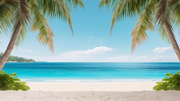 A beautiful beach with palm trees and a clear blue ocean