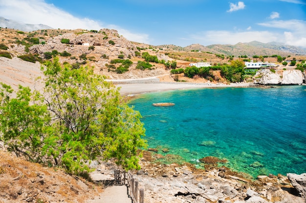 Beautiful beach with turquoise water and rocks. Crete island, Greece.