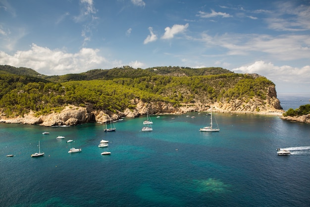 Beautiful beach with very clean and azure water on the mediterranean sea in the island of Ibiza