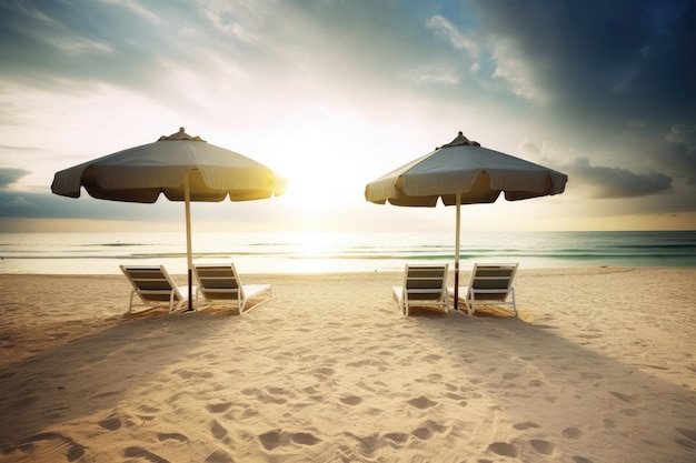 Beautiful beach with white sand chairs and umbrella beautiful beach landscape