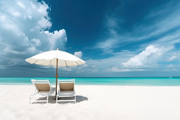 Beautiful beach with white sand chairs and umbrella beautiful beach landscape