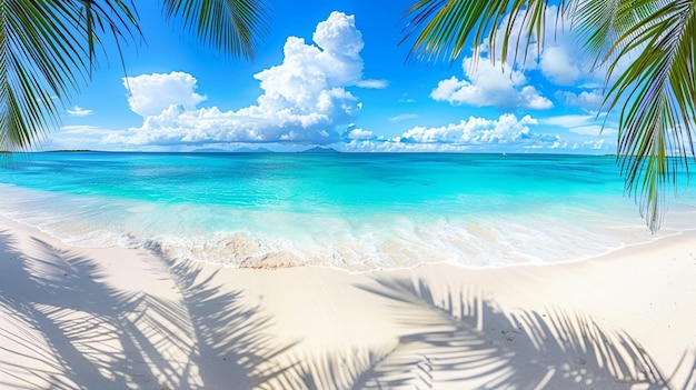 Beautiful beach with white sand shadows from leaves