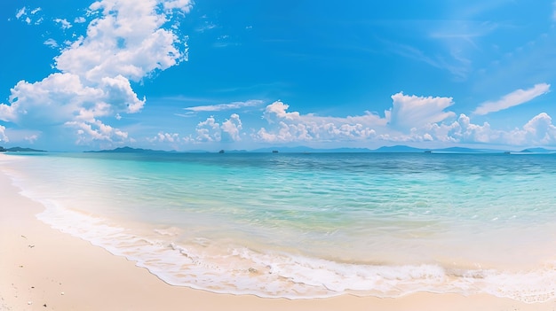 Beautiful beach with white sand turquoise ocean water and blue sky with clouds in su Generative AI