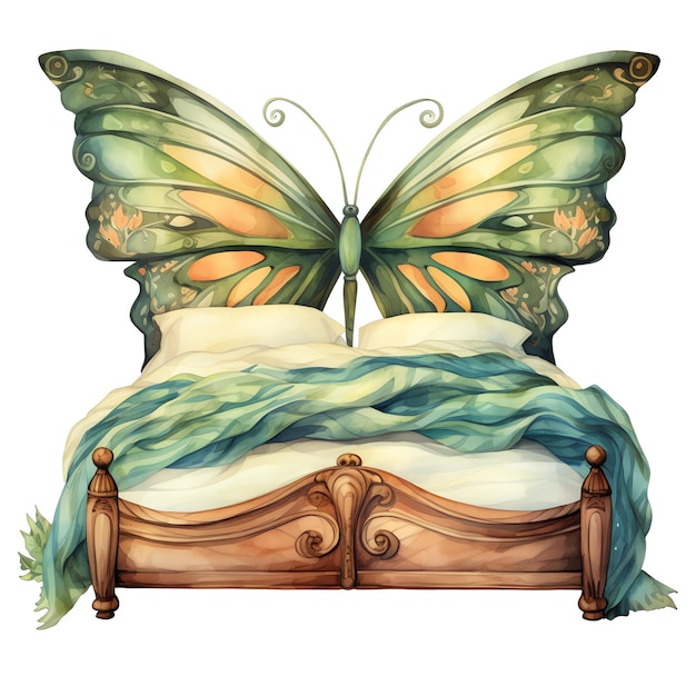 beautiful bed with wings magical fairytale clipart illustration