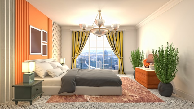 Beautiful bedroom interior in 3d rendering illustration