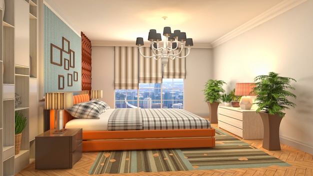 Beautiful bedroom interior in 3d rendering illustration