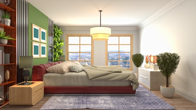 Beautiful bedroom interior in 3d rendering illustration