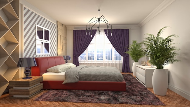 Beautiful bedroom interior in 3d rendering illustration