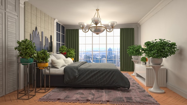 Beautiful bedroom interior in 3d rendering illustration