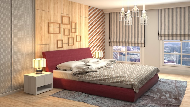 Beautiful bedroom interior in 3d rendering illustration