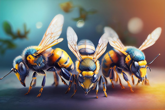 Beautiful bees watercolor illustration made with generative ai