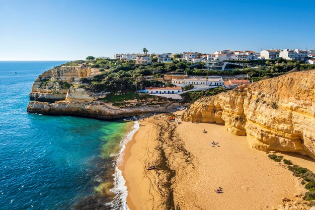 Beautiful Benagil town and beach by the Atlantic Ocean in Algarve Portugal