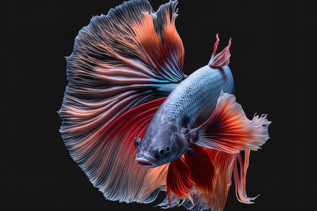 Beautiful betta fish with amusing face on black backdrop