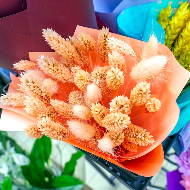 Beautiful big bouquet of dried flowers closeup