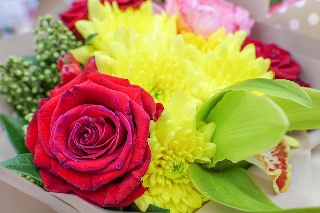 Beautiful big bouquet of rose flowers closeup