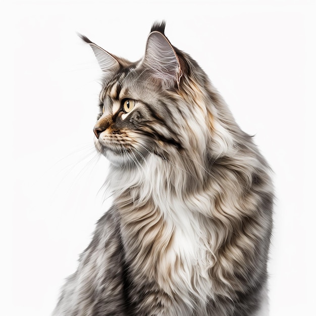 Beautiful big red cat breed maine coon portrait isolated on white closeup lovely home pet