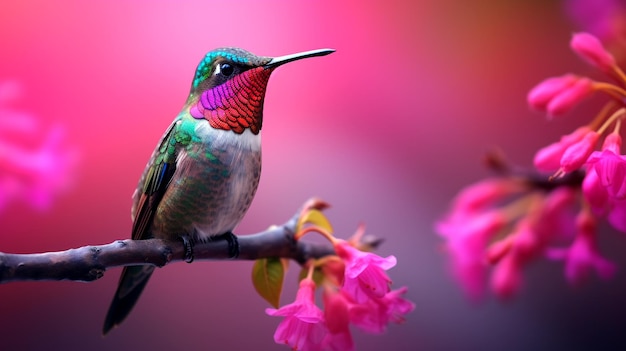 A beautiful bird is flying toward the flower ai AIgenerated