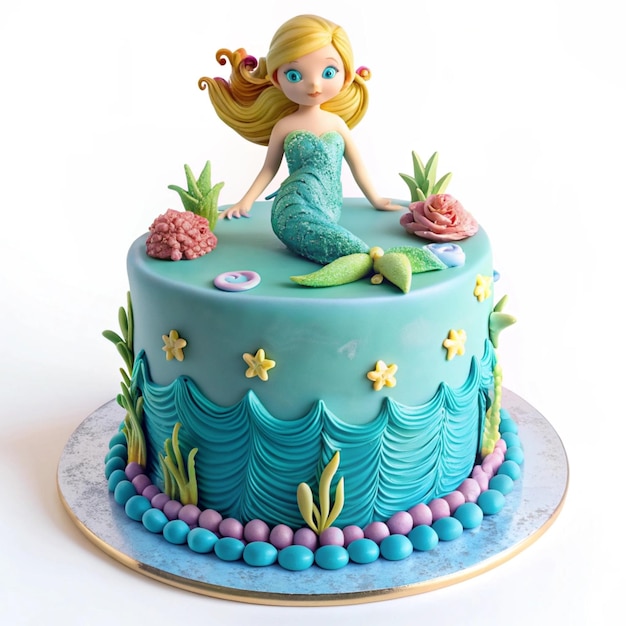 Photo beautiful birthday cake mermaid