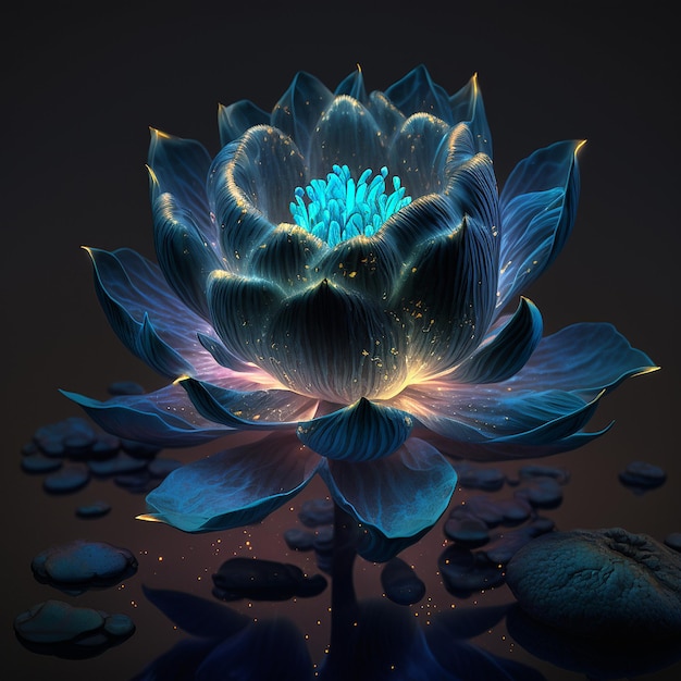 Beautiful black and Blue magic lotus images Generative AI