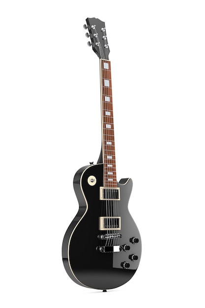 Beautiful Black Electric Guitar in Retro Style on a white background. 3d Rendering