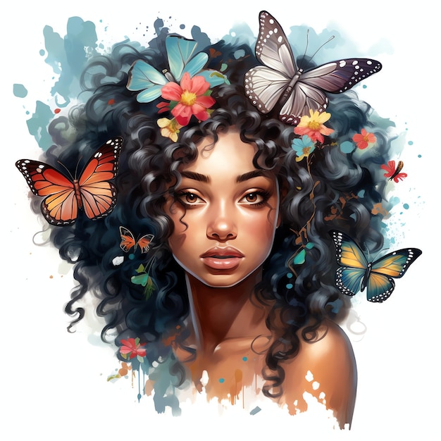 beautiful Black girl fairy clipart illustration