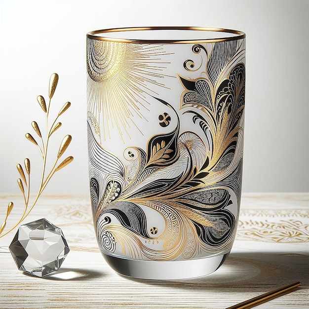 Beautiful black and golden design water glass AI Generated