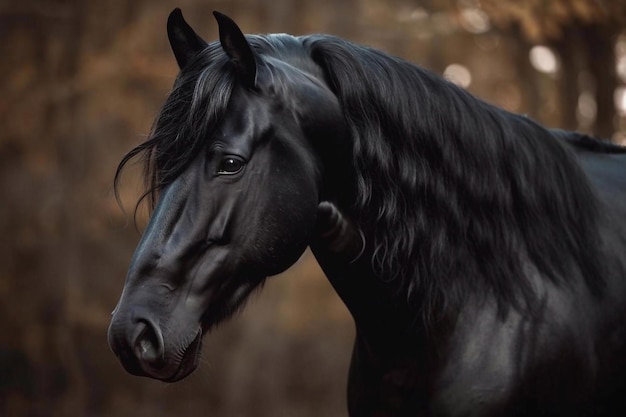 Beautiful black horse portrait AI Generated