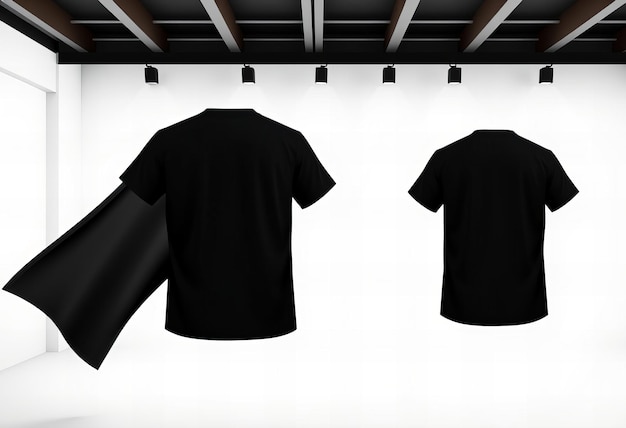 Photo beautiful black tshirt template front and back on a white background