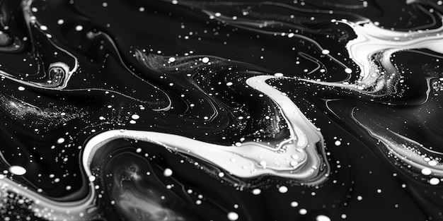 Beautiful Black and White Liquid Swirls with White Particles Luxurious Art Wallpaper