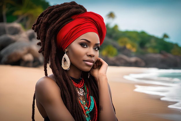 Beautiful Black Woman on the Beach