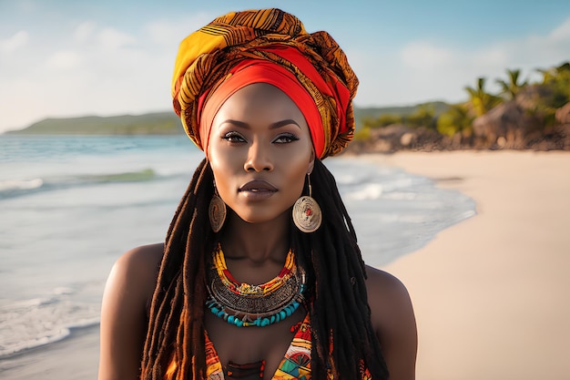 Beautiful Black Woman on the Beach