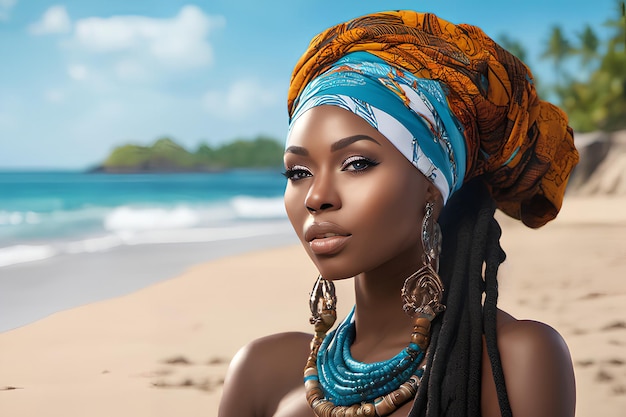 Beautiful Black Woman on the Beach