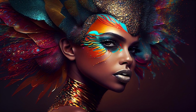 beautiful black woman realistic costume and face paint brazilian carnival