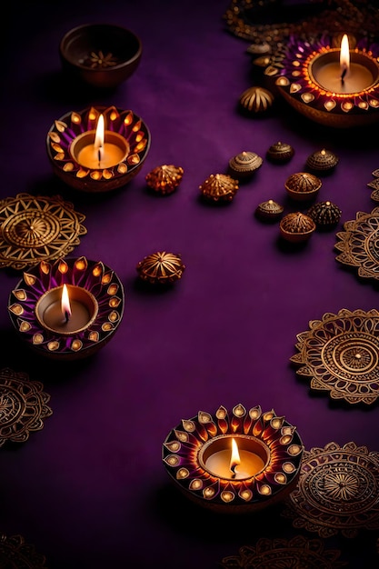 Photo beautiful blank diwali lamps and backgrounds lit during celebration