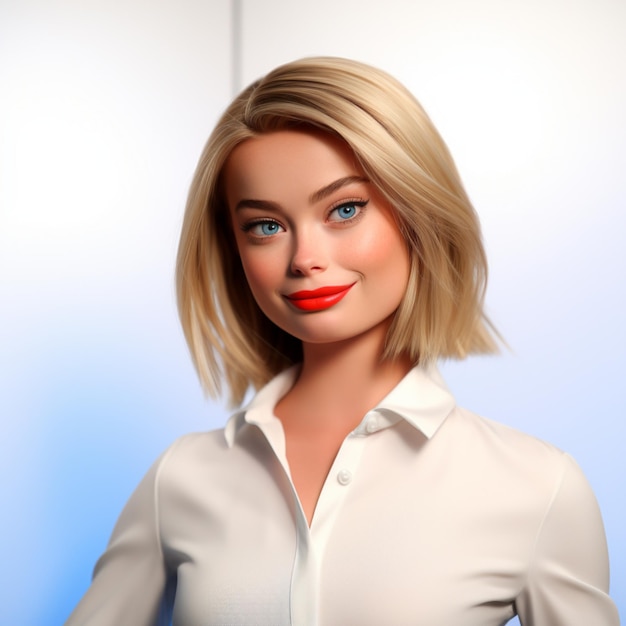 a beautiful blonde 3d style woman with light eyes